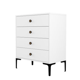 Hanah Home Lizbon 542 Cómoda Moderna Blanca de 4 Cajones, Tablero Melamina 18mm, Patas Metal, 76x90.7x40cm